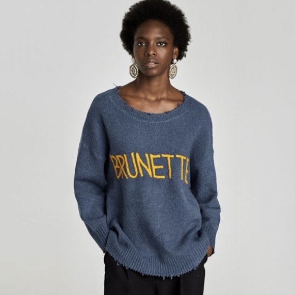 Zara BRUNETTE Spell Out Frayed Raw Oversized Slouchy Sweater BLOGGER FAVORITE M - Picture 6 of 12